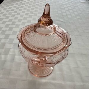 Beautiful Hocking Pink Mayfair Pedestal Candy Jar.